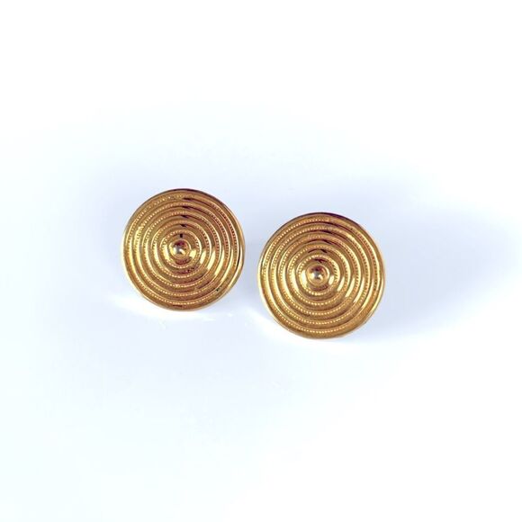 Vintage Monet Gold Circle Swirl Earrings - Picture 1 of 5